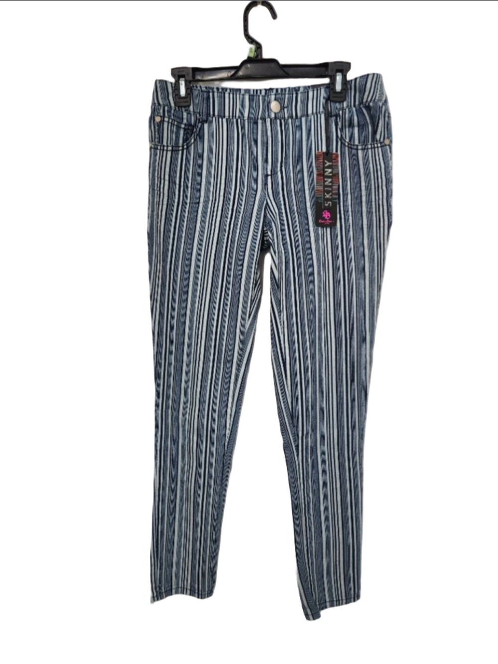 Boom Boom Jeans Blue White Striped Skinny Jeans, Size 9